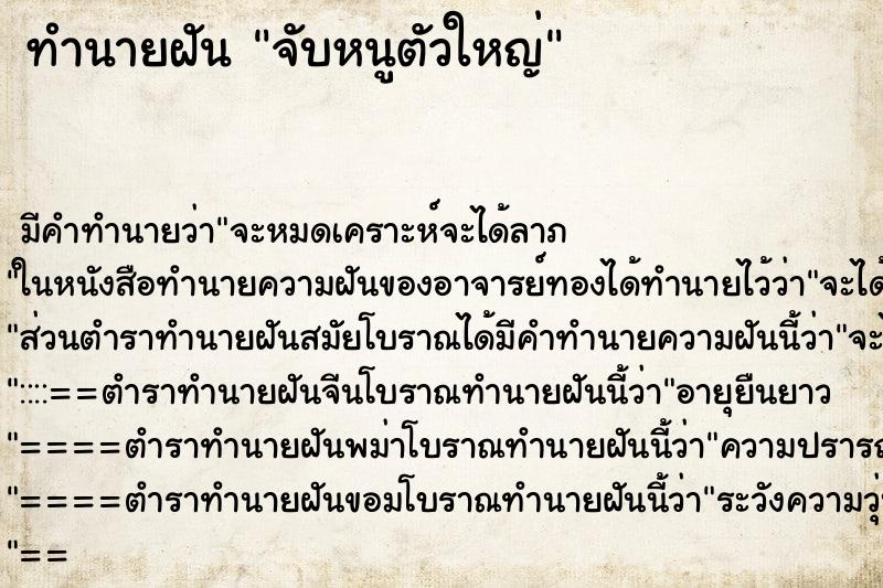 ทำนายฝัน จับหนูตัวใหญ่ ทำนายฝัน จับหนูตัวใหญ่