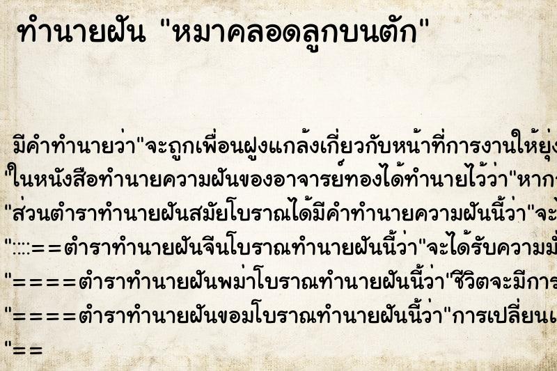 ทำนายฝันทำนายฝันหมาคลอดลูกบนตัก