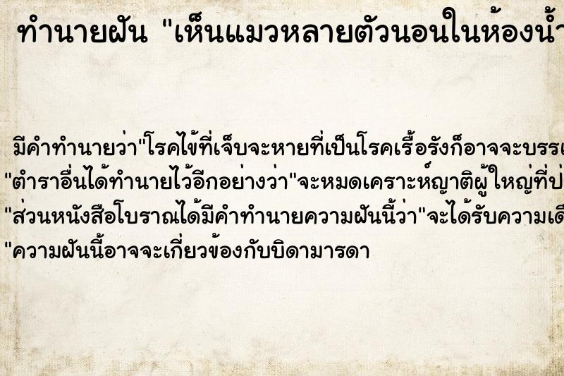 ทำนายฝัน เห็นแมวหลายตัวนอนในห้องน้ำ ทำนายฝัน เห็นแมวหลายตัวนอนในห้องน้ำ