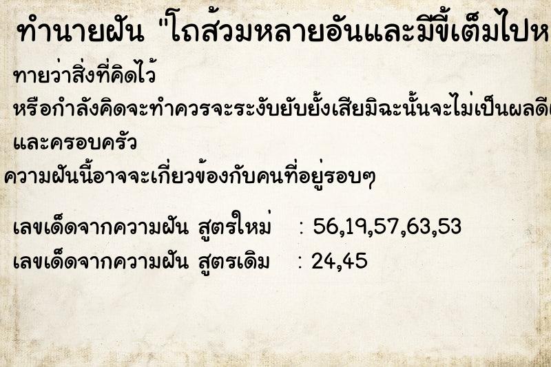 ทำนายฝันโถส้วมหลายอันและมีขี้เต็มไปหมด ทำนายฝันทำนายฝันโถส้วมหลายอันและมีขี้เต็มไปหมด