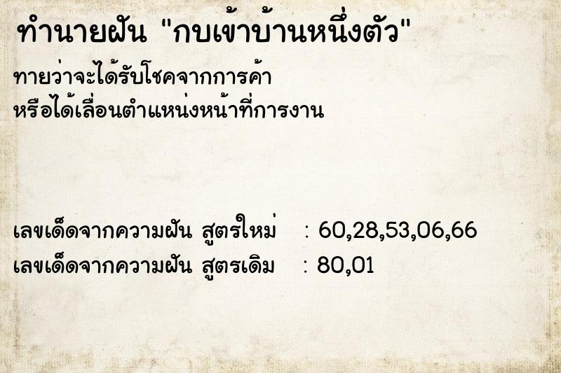 ทำนายฝันทำนายฝันกบเข้าบ้านหนึ่งตัว