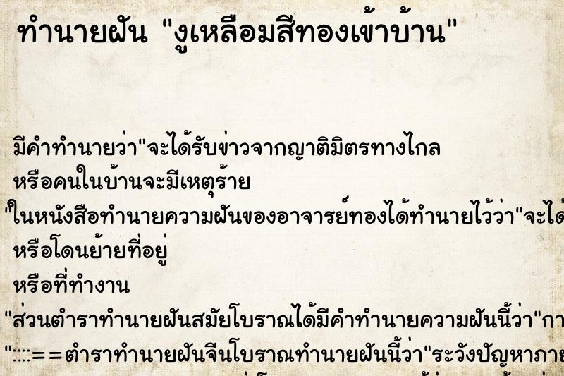 ทำนายฝัน งูเหลือมสีทองเข้าบ้าน ทำนายฝัน งูเหลือมสีทองเข้าบ้าน