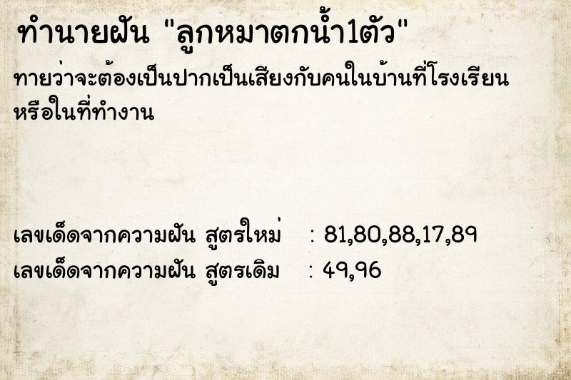 ทำนายฝันทำนายฝันลูกหมาตกน้ำ1ตัว