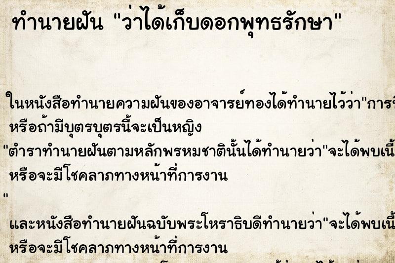ทำนายฝันว่าได้เก็บดอกพุทธรักษา ทำนายฝันทำนายฝันว่าได้เก็บดอกพุทธรักษา