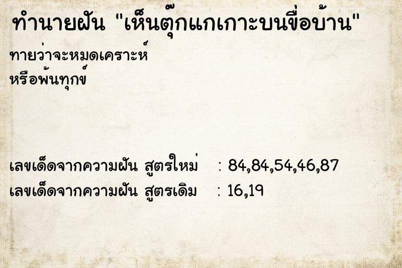 ทำนายฝันทำนายฝันเห็นตุ๊กแกเกาะบนขื่อบ้าน