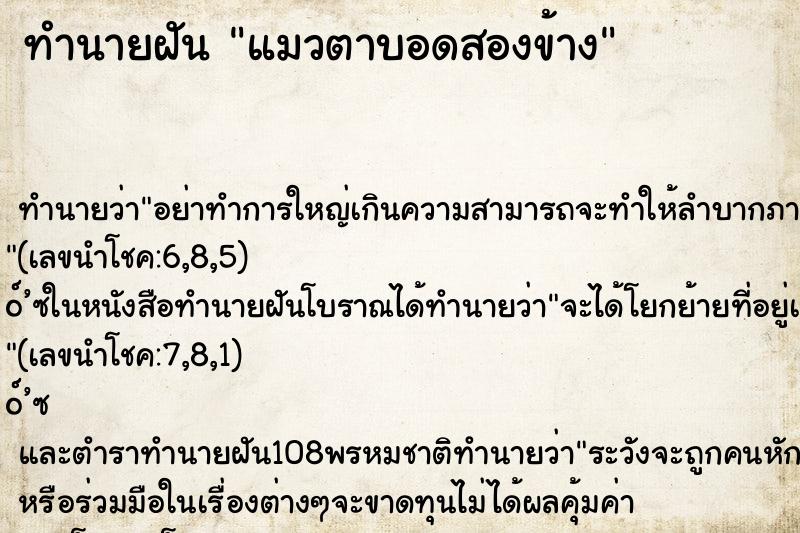 ทำนายฝันทำนายฝันแมวตาบอดสองข้าง