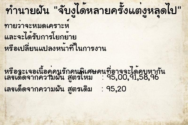 ทำนายฝันทำนายฝันจับงูได้หลายครั้งแต่งูหลุดไป