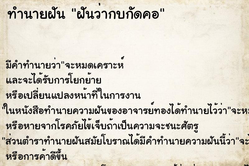 ทำนายฝัน ฝันว่ากบกัดคอ ทำนายฝัน ฝันว่ากบกัดคอ