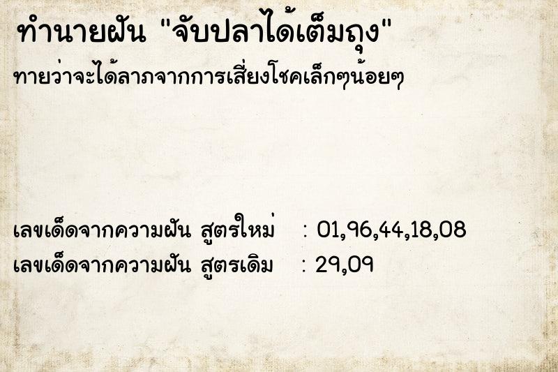 ทำนายฝันทำนายฝันจับปลาได้เต็มถุง