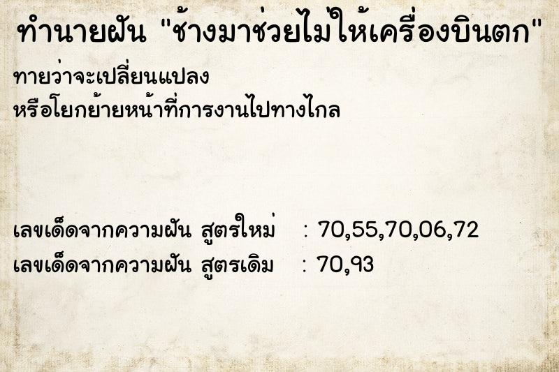 ทำนายฝัน ช้างมาช่วยไม่ให้เครื่องบินตก