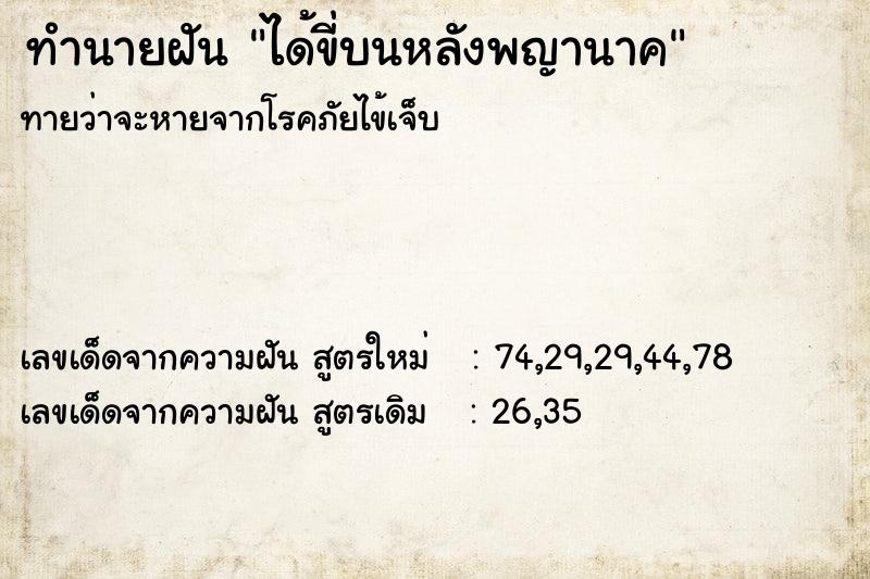 ทำนายฝันได้ขี่บนหลังพญานาค ทำนายฝันทำนายฝันได้ขี่บนหลังพญานาค