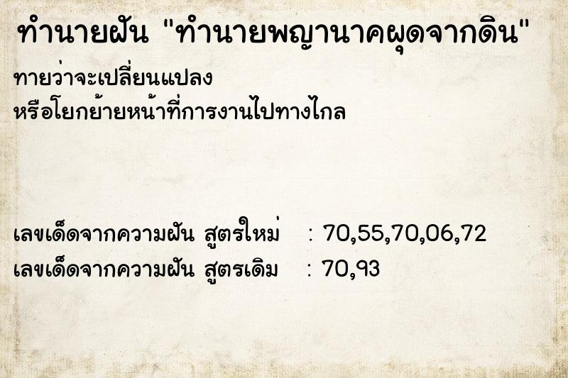ทำนายฝันทำนายพญานาคผุดจากดิน ทำนายฝันทำนายฝันทำนายพญานาคผุดจากดิน