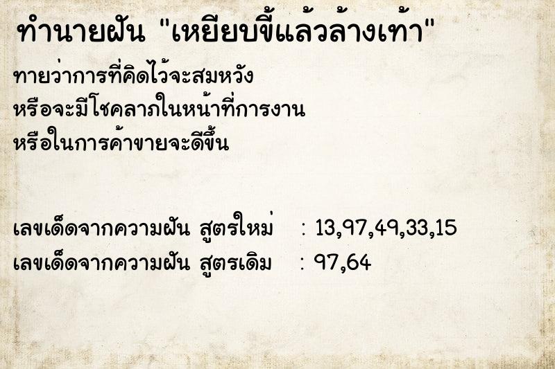 ทำนายฝัน เหยียบขี้แล้วล้างเท้า ทำนายฝัน เหยียบขี้แล้วล้างเท้า