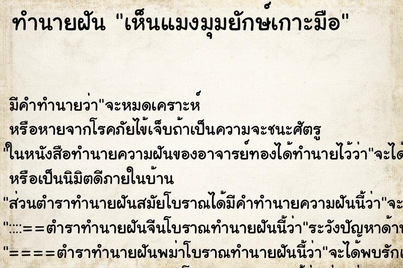 ทำนายฝันทำนายฝันเห็นแมงมุมยักษ์เกาะมือ