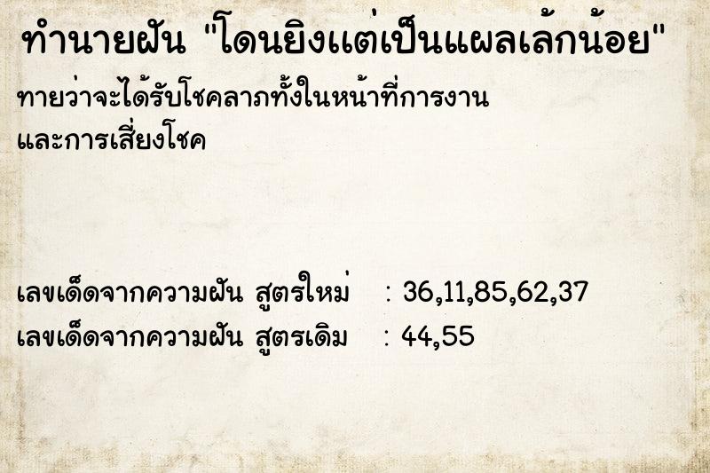ทำนายฝันทำนายฝันโดนยิงเเต่เป็นแผลเล้กน้อย