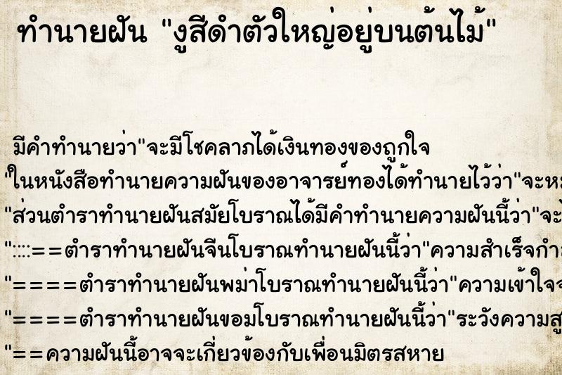 ทำนายฝันงูสีดำตัวใหญ่อยู่บนต้นไม้ ทำนายฝันทำนายฝันงูสีดำตัวใหญ่อยู่บนต้นไม้