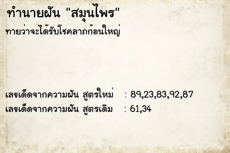 ทำนายฝัน สมุนไพร ทำนายฝัน สมุนไพร