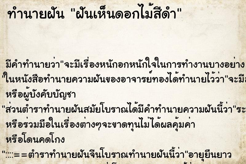 ทำนายฝัน ฝันเห็นดอกไม้สีดำ ทำนายฝัน ฝันเห็นดอกไม้สีดำ