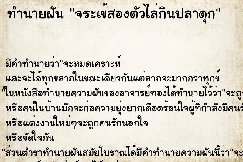 ทำนายฝันจระเข้สองตัวไล่กินปลาดุก ทำนายฝันทำนายฝันจระเข้สองตัวไล่กินปลาดุก