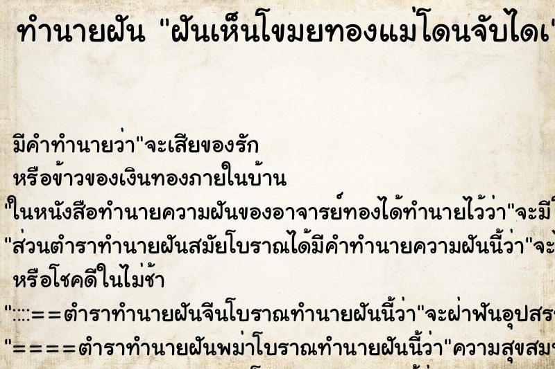 ทำนายฝันฝันเห็นโขมยทองแม่โดนจับไดเ ทำนายฝันทำนายฝันฝันเห็นโขมยทองแม่โดนจับไดเ