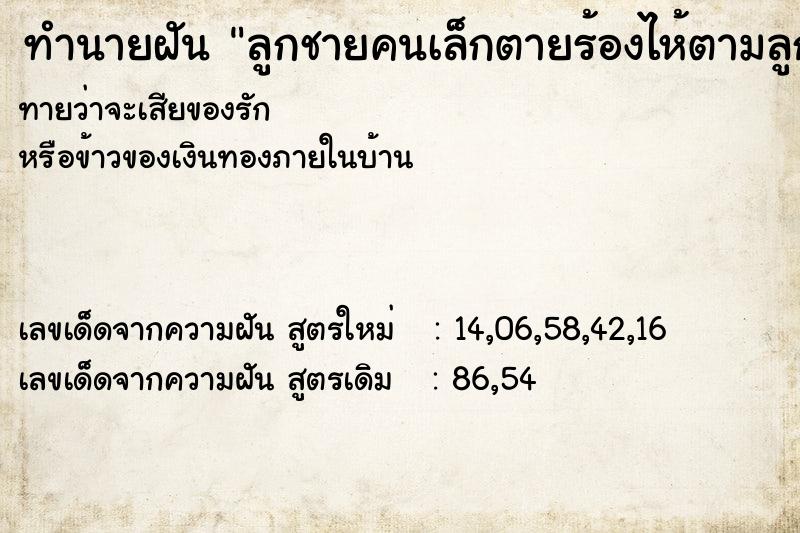 ทำนายฝันทำนายฝันลูกชายคนเล็กตายร้องไห้ตามลูกไม่หยุด