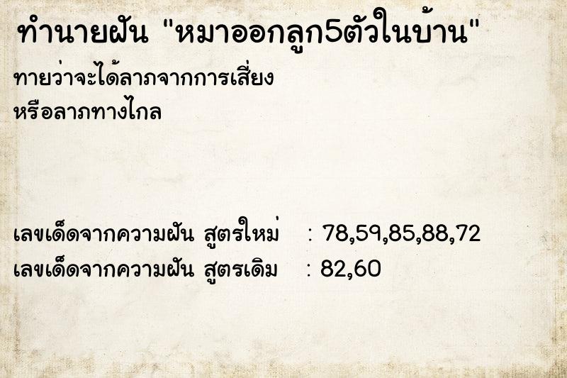 ทำนายฝัน หมาออกลูก5ตัวในบ้าน ทำนายฝัน หมาออกลูก5ตัวในบ้าน