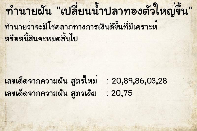 ทำนายฝันทำนายฝันเปลี่ยนน้ำปลาทองตัวใหญ่ขึ้น