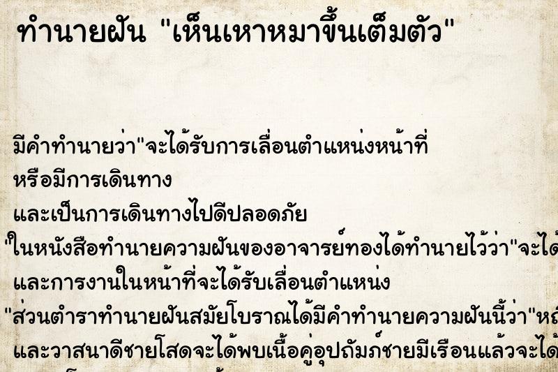 ทำนายฝัน เห็นเหาหมาขึ้นเต็มตัว ทำนายฝัน เห็นเหาหมาขึ้นเต็มตัว