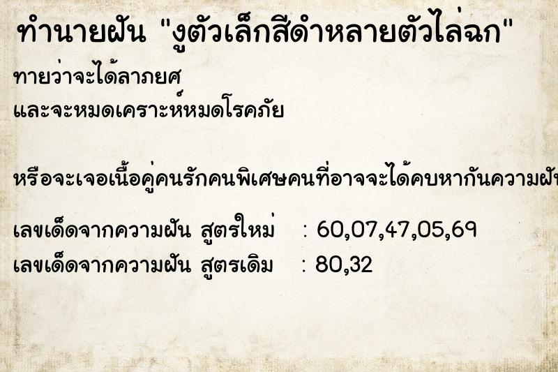 ทำนายฝันทำนายฝันงูตัวเล็กสีดำหลายตัวไล่ฉก