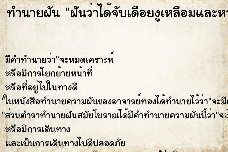 ทำนายฝันทำนายฝันฝันว่าได้จับเดือยงูเหลือมและหางงูเหลือม