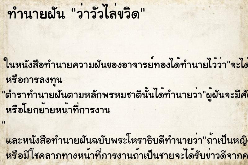 ทำนายฝัน ว่าวัวไล่ขวิด ทำนายฝัน ว่าวัวไล่ขวิด