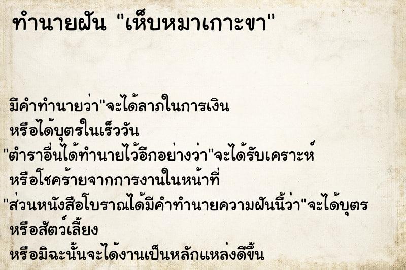 ทำนายฝัน เห็บหมาเกาะขา ตำราโบราณ แม่นที่สุดในโลก