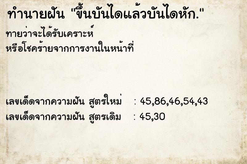 ทำนายฝัน ขึ้นบันไดแล้วบันไดหัก. ทำนายฝัน ขึ้นบันไดแล้วบันไดหัก.