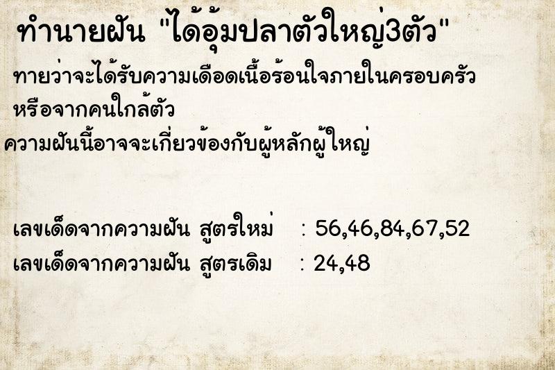 ทำนายฝันทำนายฝันได้อุ้มปลาตัวใหญ่3ตัว