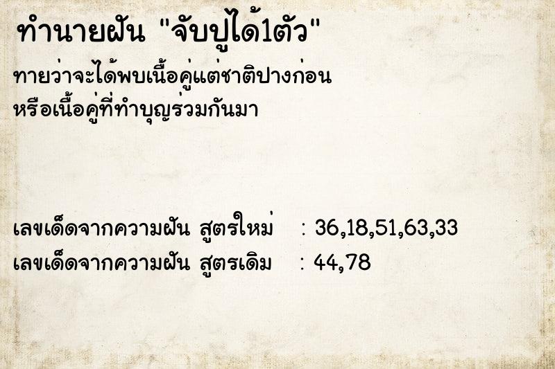 ทำนายฝันทำนายฝันจับปูได้1ตัว