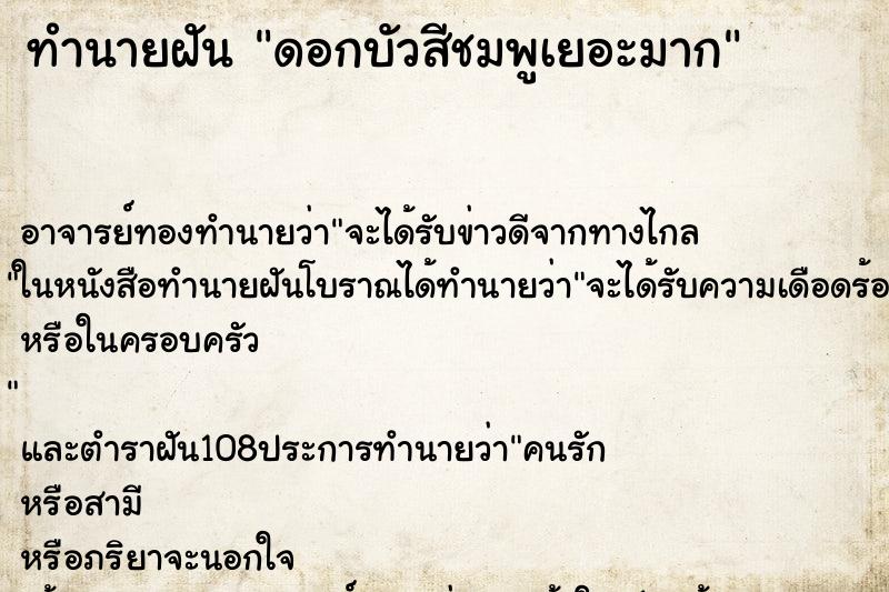 ทำนายฝัน ดอกบัวสีชมพูเยอะมาก ตำราโบราณ แม่นที่สุดในโลก