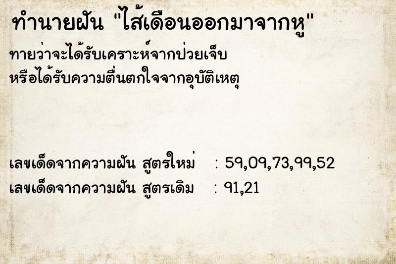 ทำนายฝันไส้เดือนออกมาจากหู ทำนายฝันทำนายฝันไส้เดือนออกมาจากหู