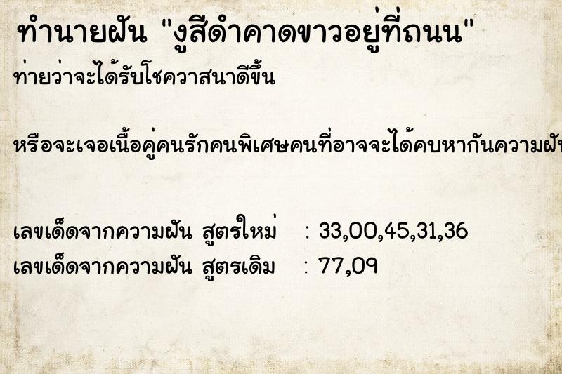 ทำนายฝันงูสีดำคาดขาวอยู่ที่ถนน ทำนายฝันทำนายฝันงูสีดำคาดขาวอยู่ที่ถนน