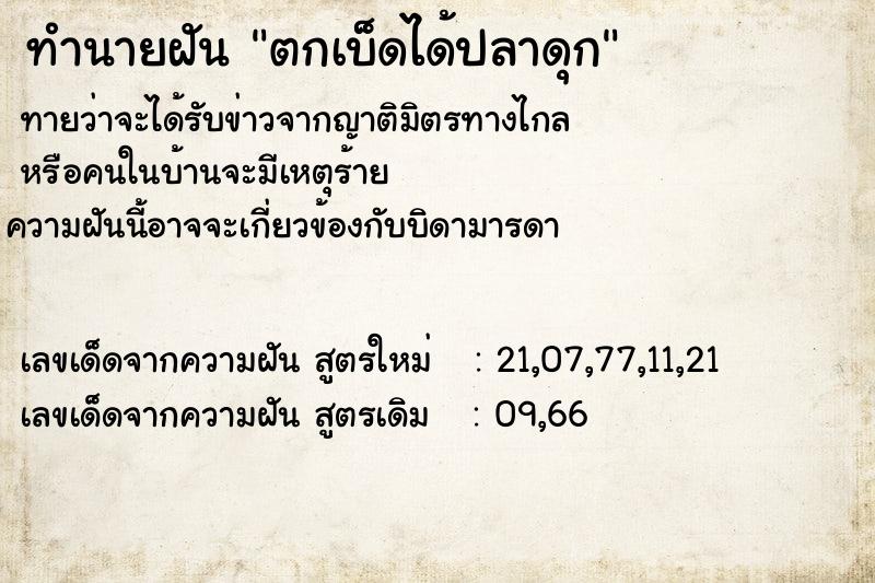 ทำนายฝันตกเบ็ดได้ปลาดุก ทำนายฝันทำนายฝันตกเบ็ดได้ปลาดุก