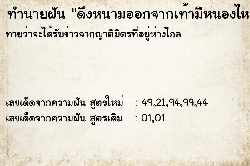 ทำนายฝัน ดึงหนามออกจากเท้ามีหนองไหลออกมา ทำนายฝัน ดึงหนามออกจากเท้ามีหนองไหลออกมา