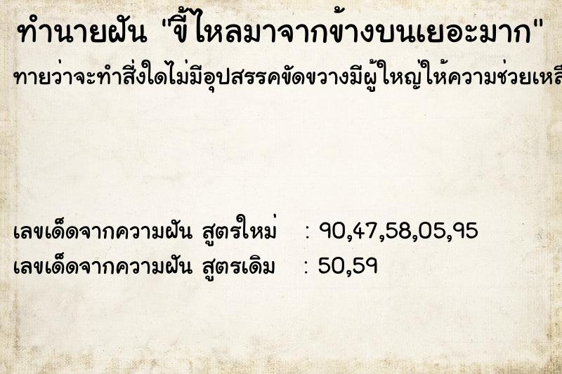 ทำนายฝัน ขี้ไหลมาจากข้างบนเยอะมาก