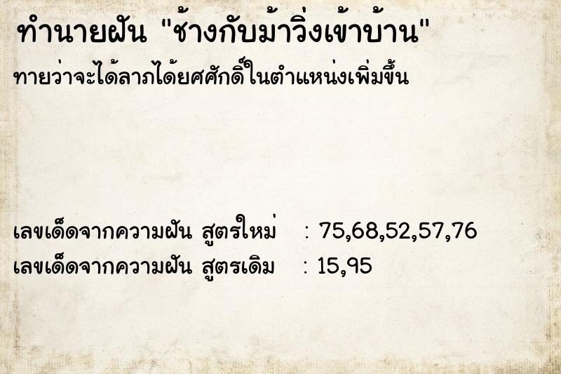 ทำนายฝันช้างกับม้าวิ่งเข้าบ้าน ทำนายฝันทำนายฝันช้างกับม้าวิ่งเข้าบ้าน