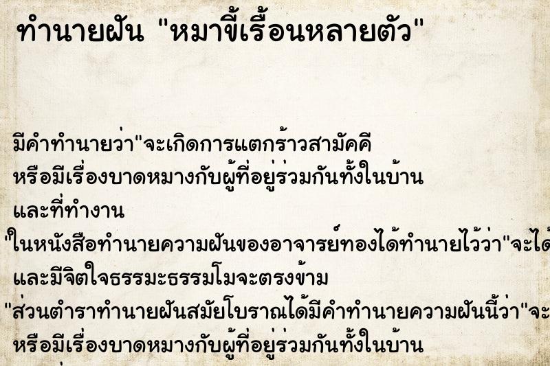 ทำนายฝันหมาขี้เรื้อนหลายตัว ทำนายฝันทำนายฝันหมาขี้เรื้อนหลายตัว