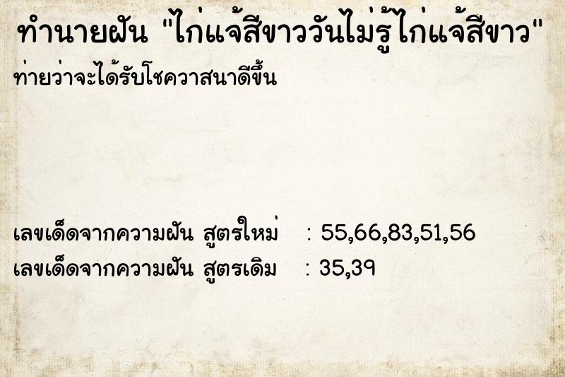 ทำนายฝันทำนายฝันไก่แจ้สีขาววันไม่รู้ไก่แจ้สีขาว