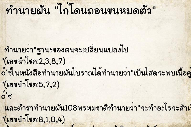 ทำนายฝัน ไก่โดนถอนขนหมดตัว