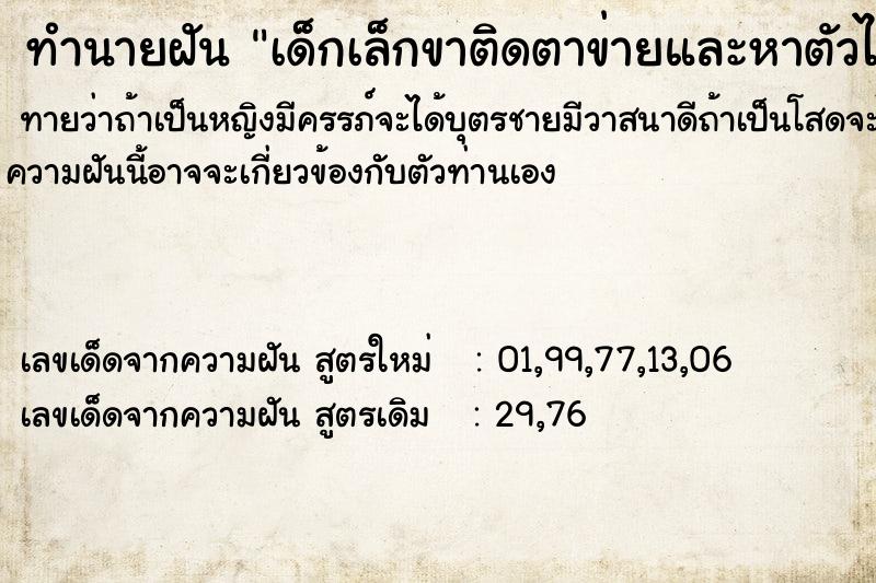 ทำนายฝันทำนายฝันเด็กเล็กขาติดตาข่ายและหาตัวไม่พบ