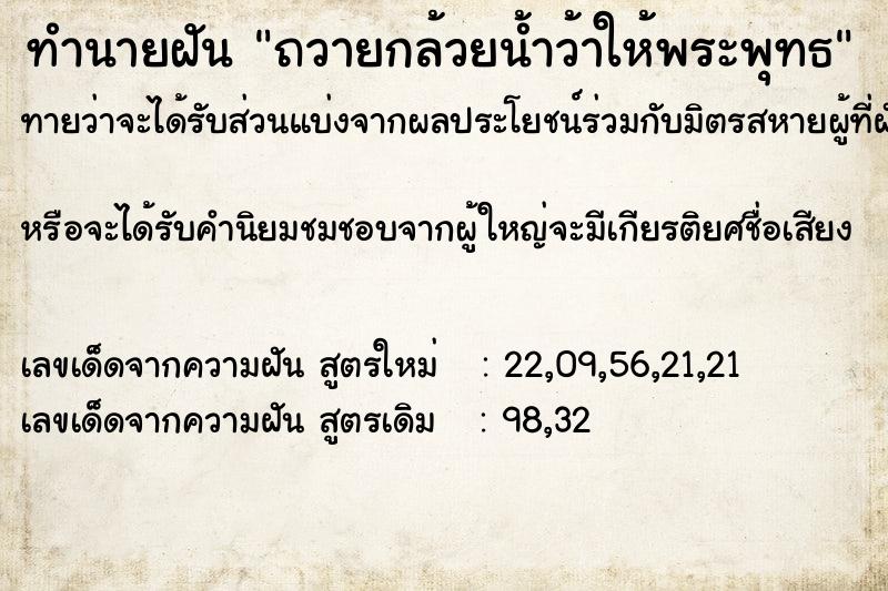 ทำนายฝัน ถวายกล้วยน้ำว้าให้พระพุทธ