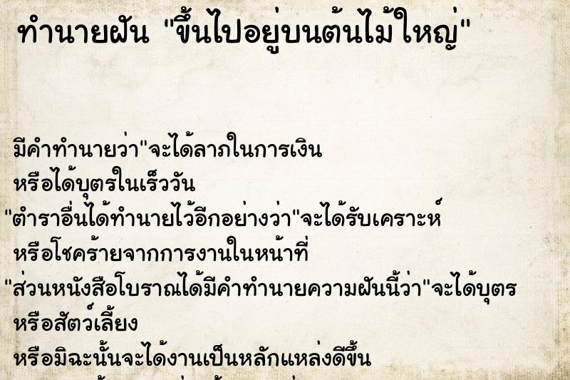 ทำนายฝัน ขึ้นไปอยู่บนต้นไม้ใหญ่