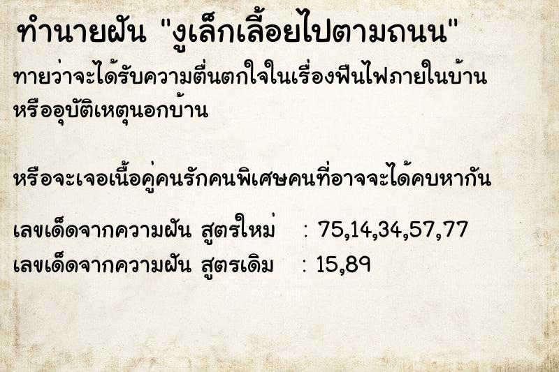 ทำนายฝันงูเล็กเลี้อยไปตามถนน ทำนายฝันทำนายฝันงูเล็กเลี้อยไปตามถนน