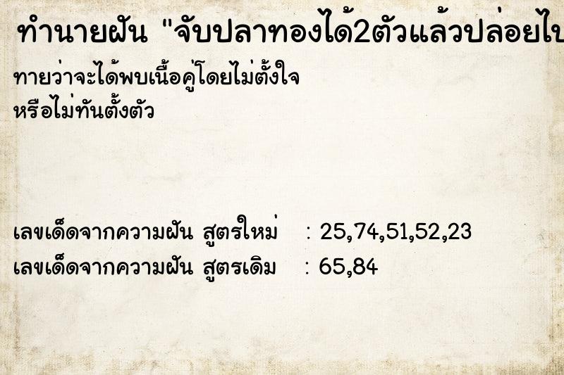 ทำนายฝันจับปลาทองได้2ตัวแล้วปล่อยไป ทำนายฝันทำนายฝันจับปลาทองได้2ตัวแล้วปล่อยไป